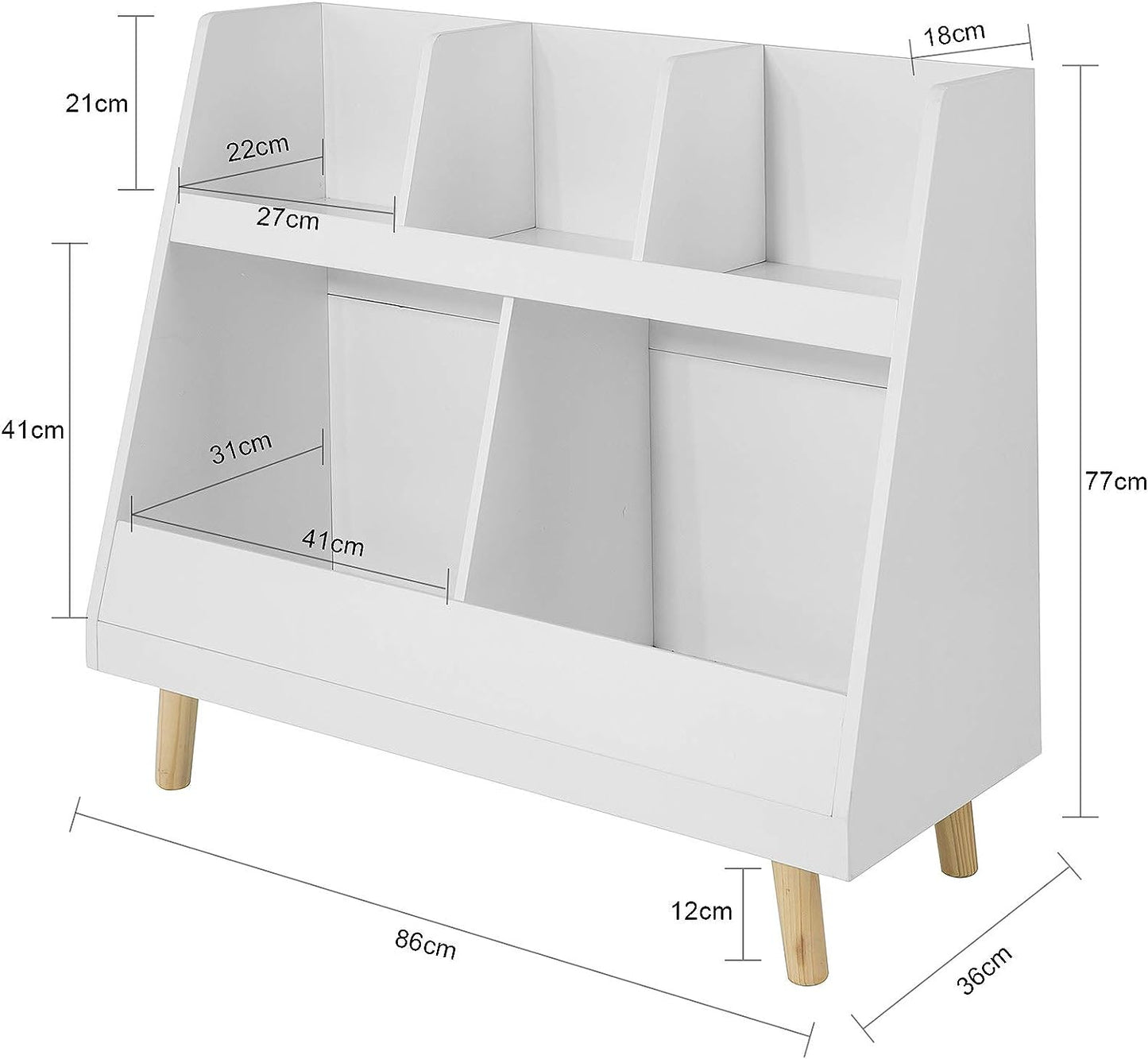 Childrens Shelving Unit, 5 Compartments Bookcase - Cosy Abode