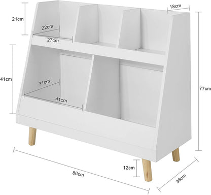 Childrens Shelving Unit, 5 Compartments Bookcase - Cosy Abode