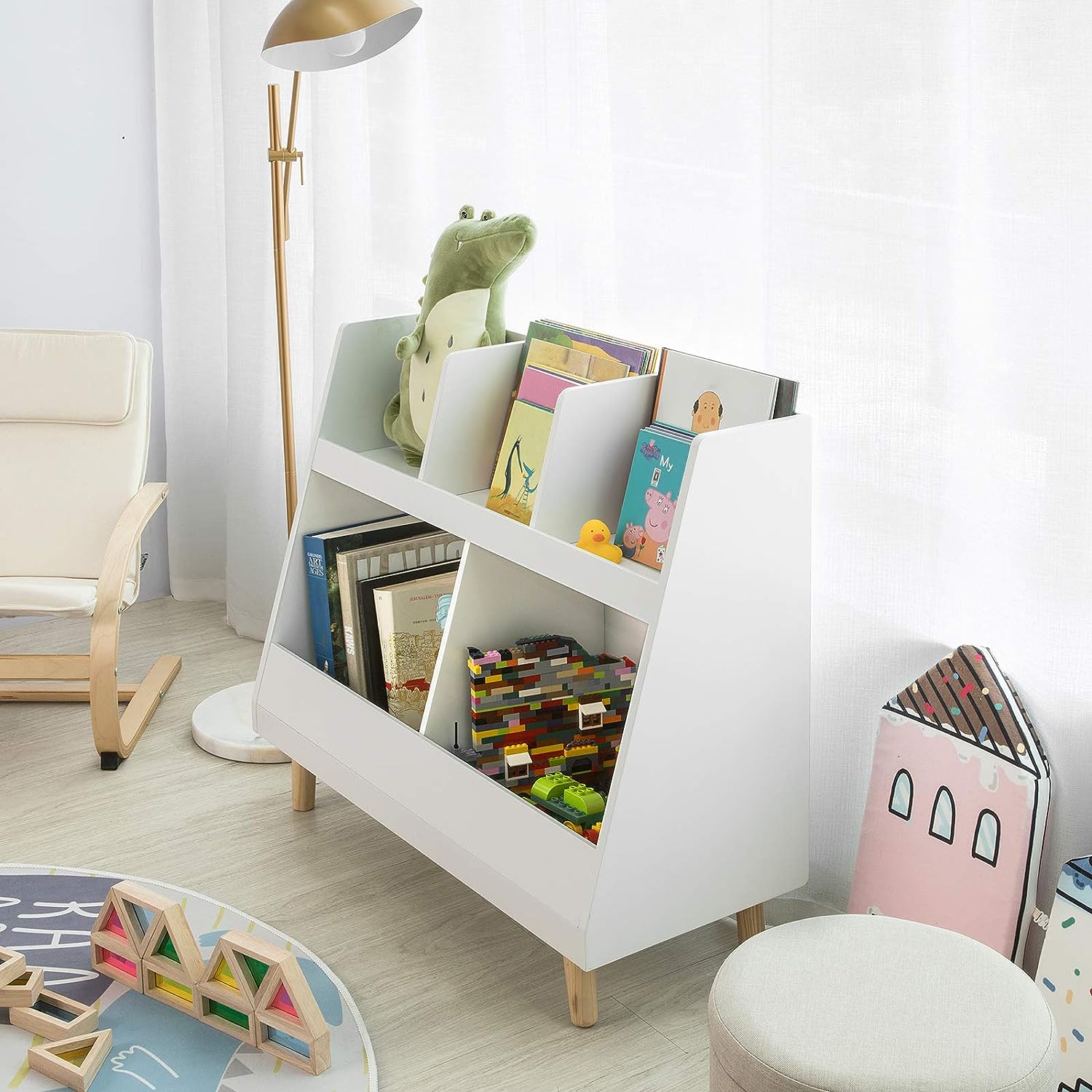 Childrens Shelving Unit, 5 Compartments Bookcase - Cosy Abode