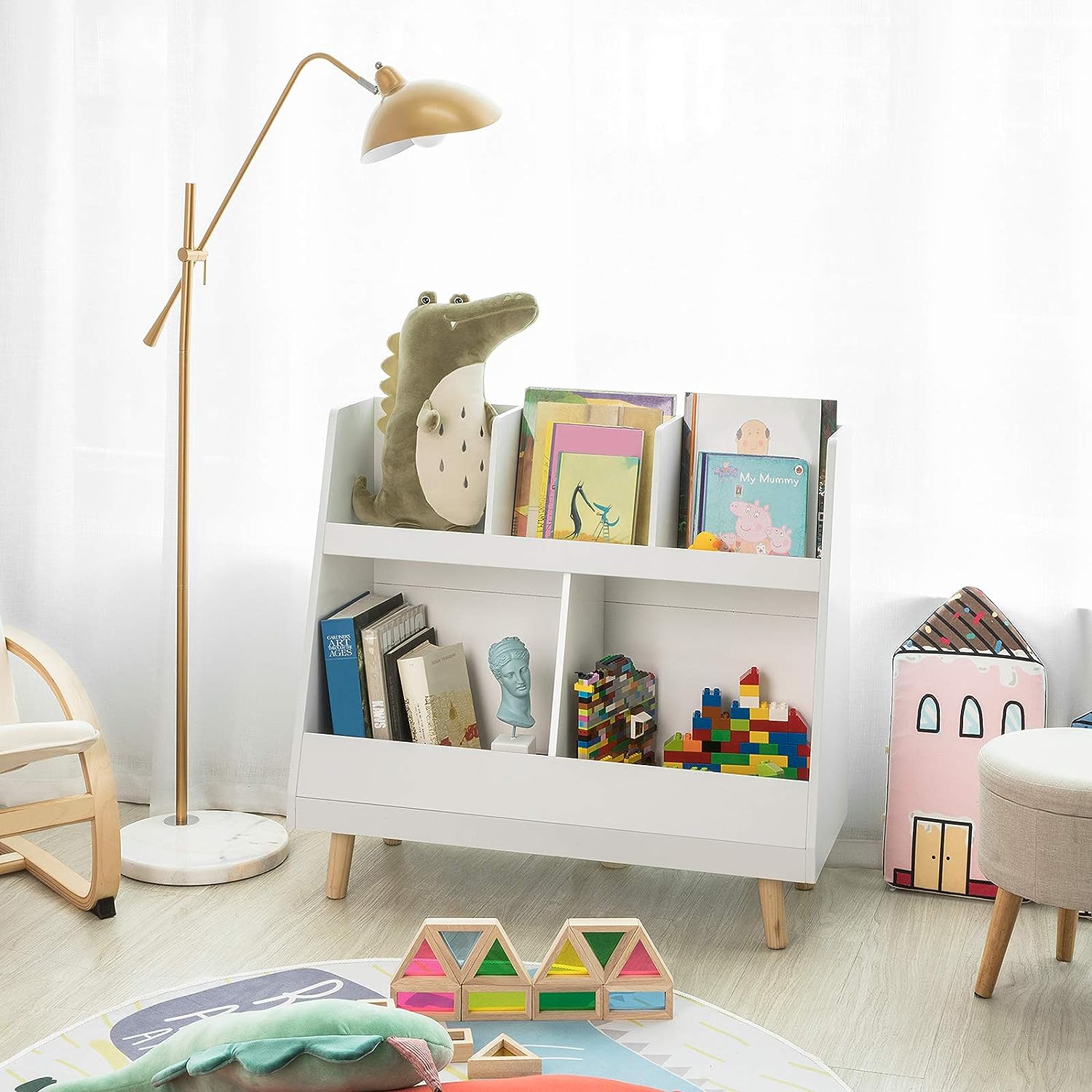 Childrens Shelving Unit, 5 Compartments Bookcase - Cosy Abode