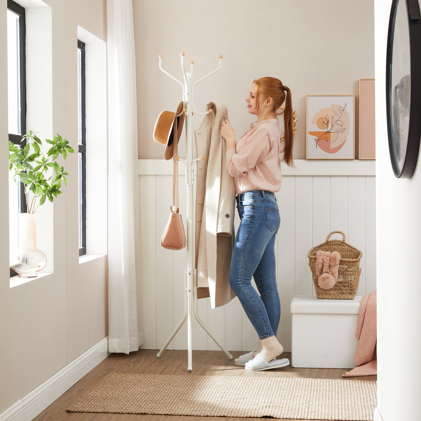 Metal Coat Rack ,White - Cosy Abode