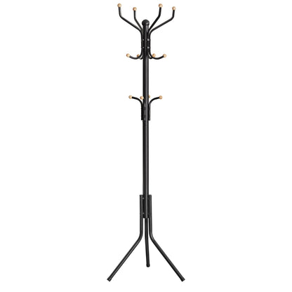 Black Metal Coat Rack, Hall Tree, 182cm Tall - Cosy Abode