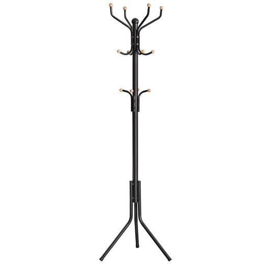 Black Metal Coat Rack, Hall Tree, 182cm Tall - Cosy Abode