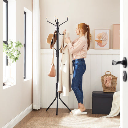 Black Metal Coat Rack, Hall Tree, 182cm Tall - Cosy Abode
