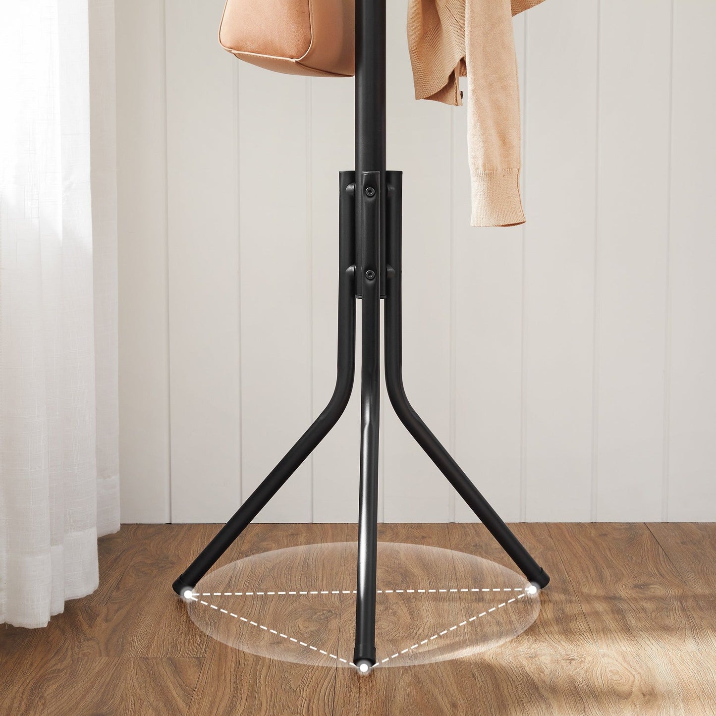 Black Metal Coat Rack, Hall Tree, 182cm Tall - Cosy Abode