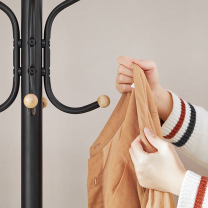 Black Metal Coat Rack, Hall Tree, 182cm Tall - Cosy Abode