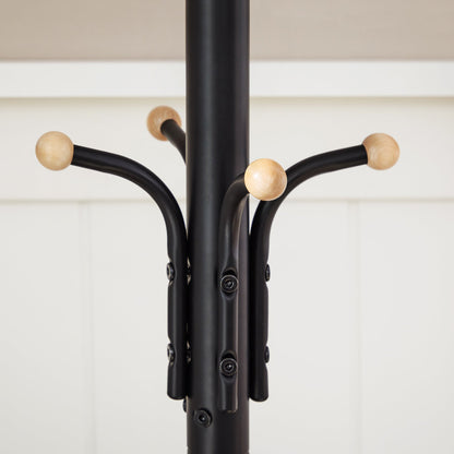 Black Metal Coat Rack, Hall Tree, 182cm Tall - Cosy Abode