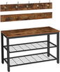 Industrial Design Entryway Shoe Rack with Coat Hooks Organizer (Brown) - Cosy Abode