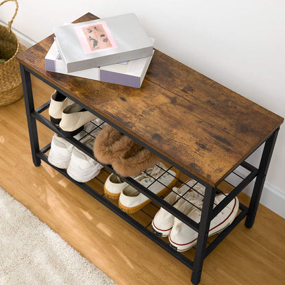 Industrial Design Entryway Shoe Rack with Coat Hooks Organizer (Brown) - Cosy Abode
