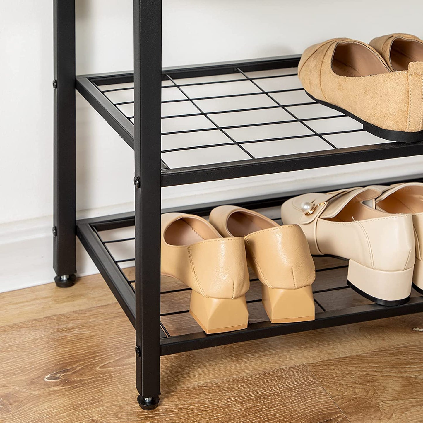 Industrial Design Entryway Shoe Rack with Coat Hooks Organizer (Grey) - Cosy Abode