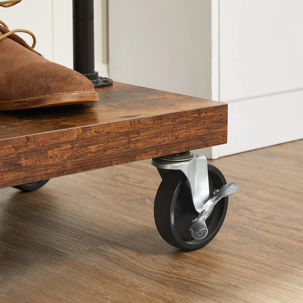 Industrial Pipe Rolling Garment Rack Shoe Shelf - Cosy Abode