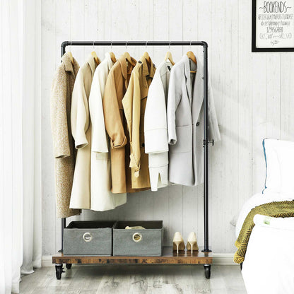 Industrial Pipe Rolling Garment Rack Shoe Shelf - Cosy Abode