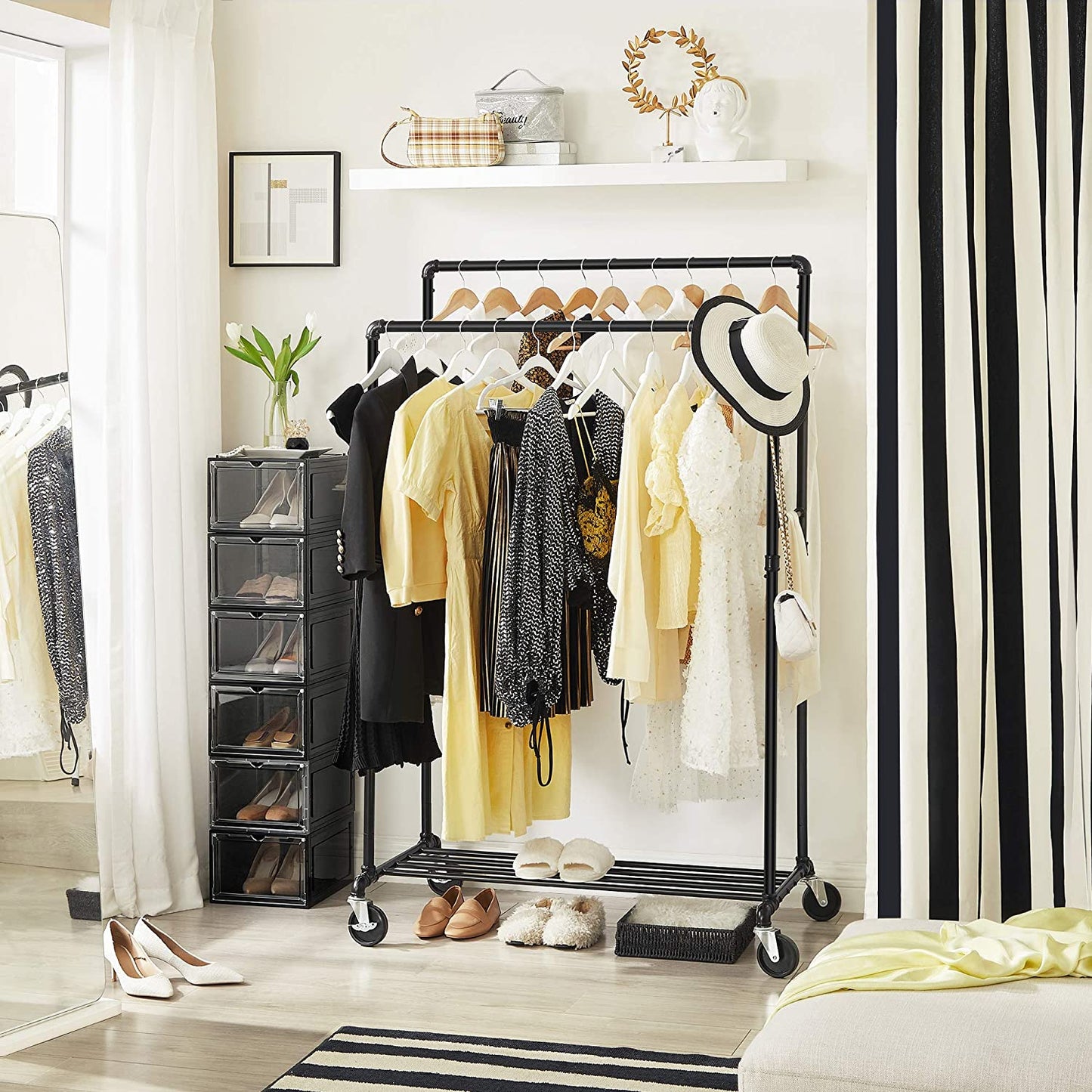 Industrial Pipe Clothes Rack Wheels , 110Kg load - Cosy Abode