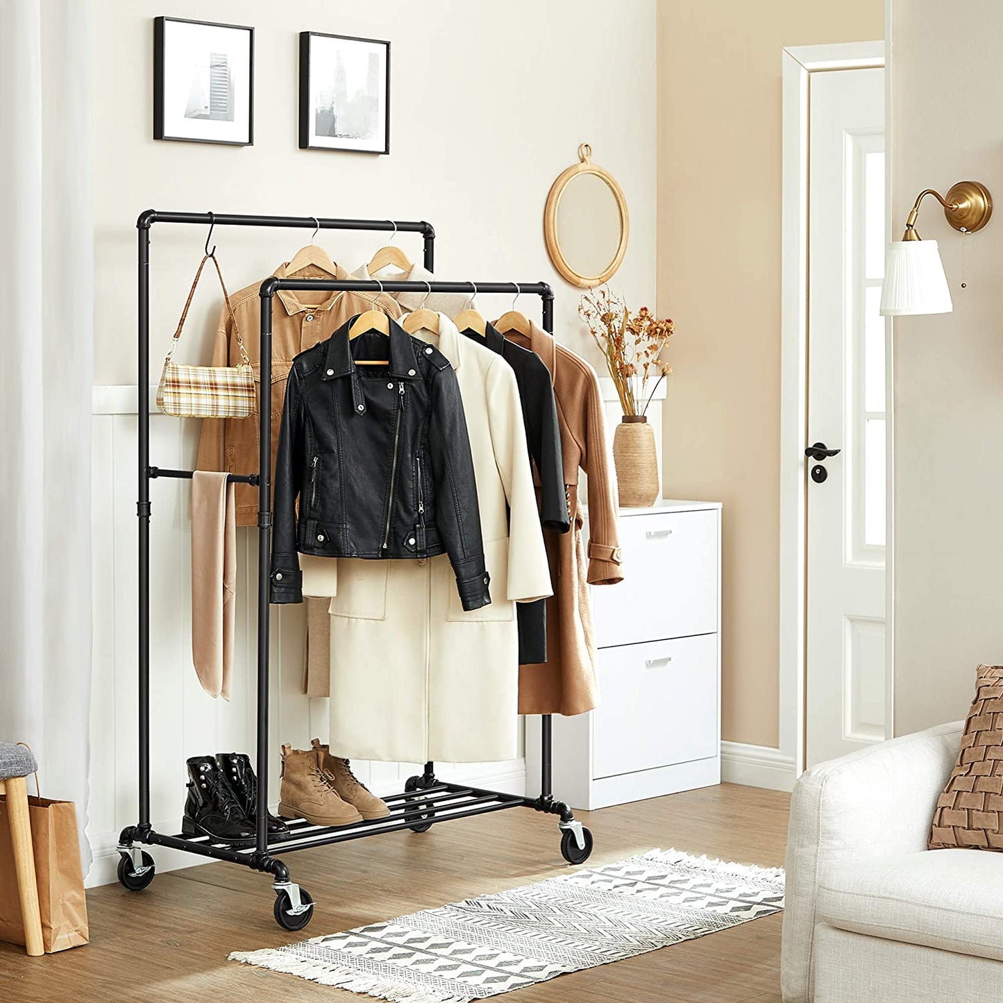 Industrial Pipe Clothes Rack Wheels , 110Kg load - Cosy Abode
