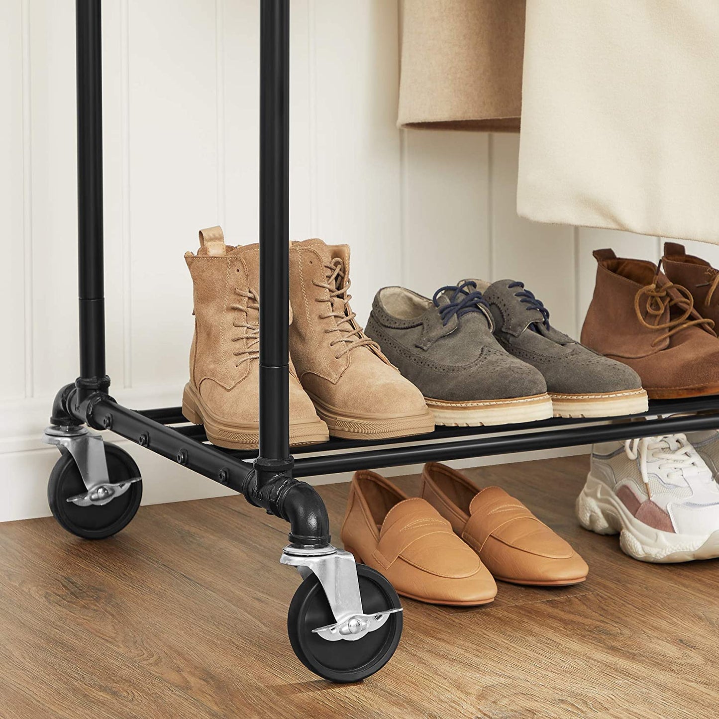 Industrial Pipe Clothes Rack Wheels , 110Kg load - Cosy Abode