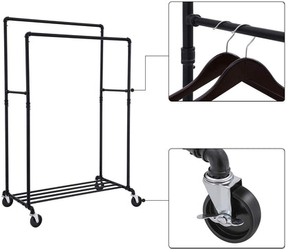 Industrial Pipe Clothes Rack Wheels , 110Kg load - Cosy Abode