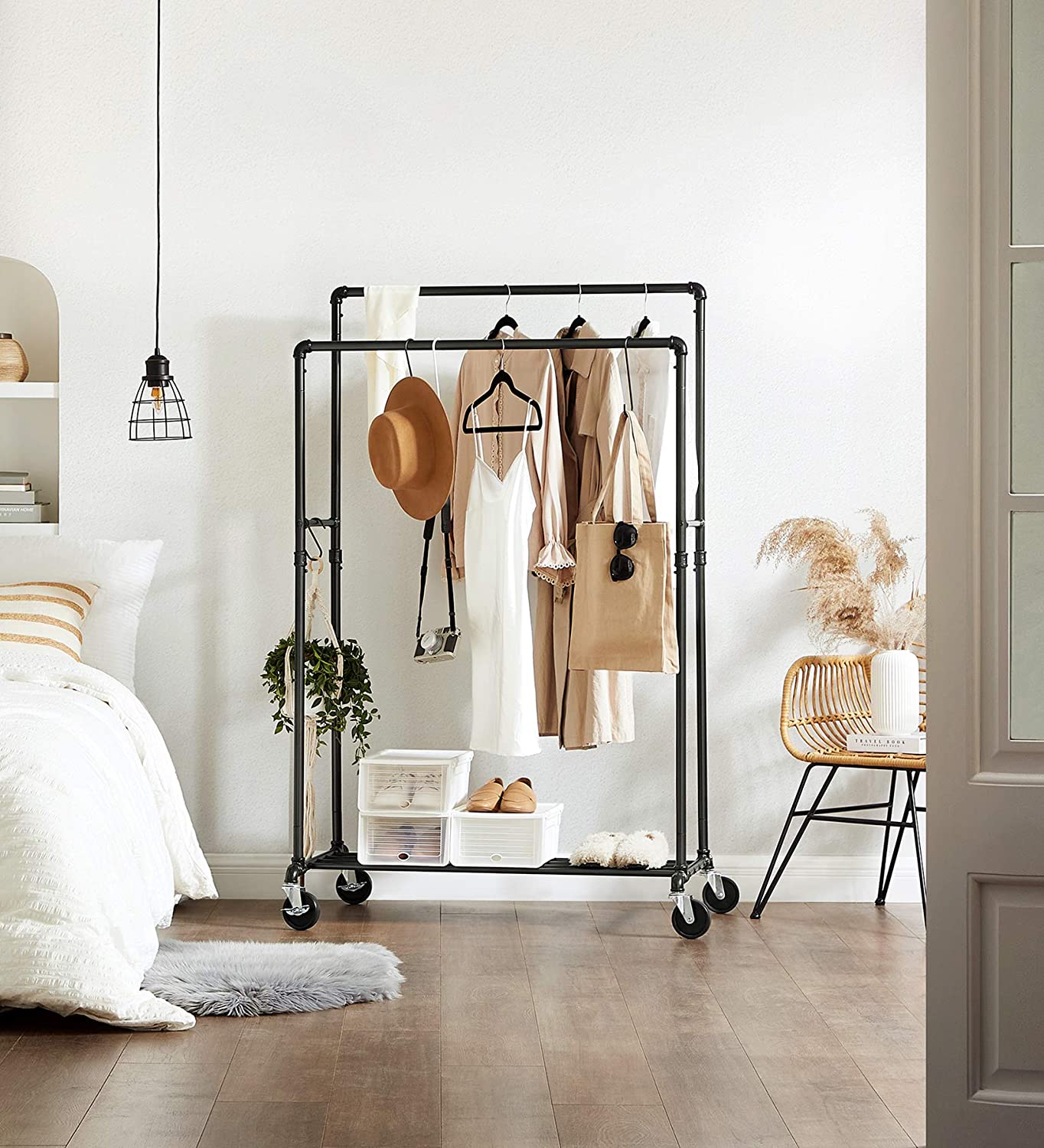 Industrial Pipe Clothes Rack Wheels , 110Kg load - Cosy Abode