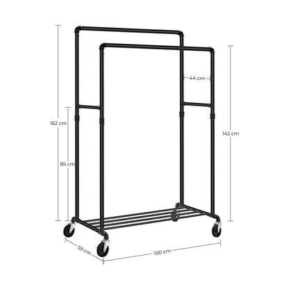 Industrial Pipe Clothes Rack Wheels , 110Kg load - Cosy Abode