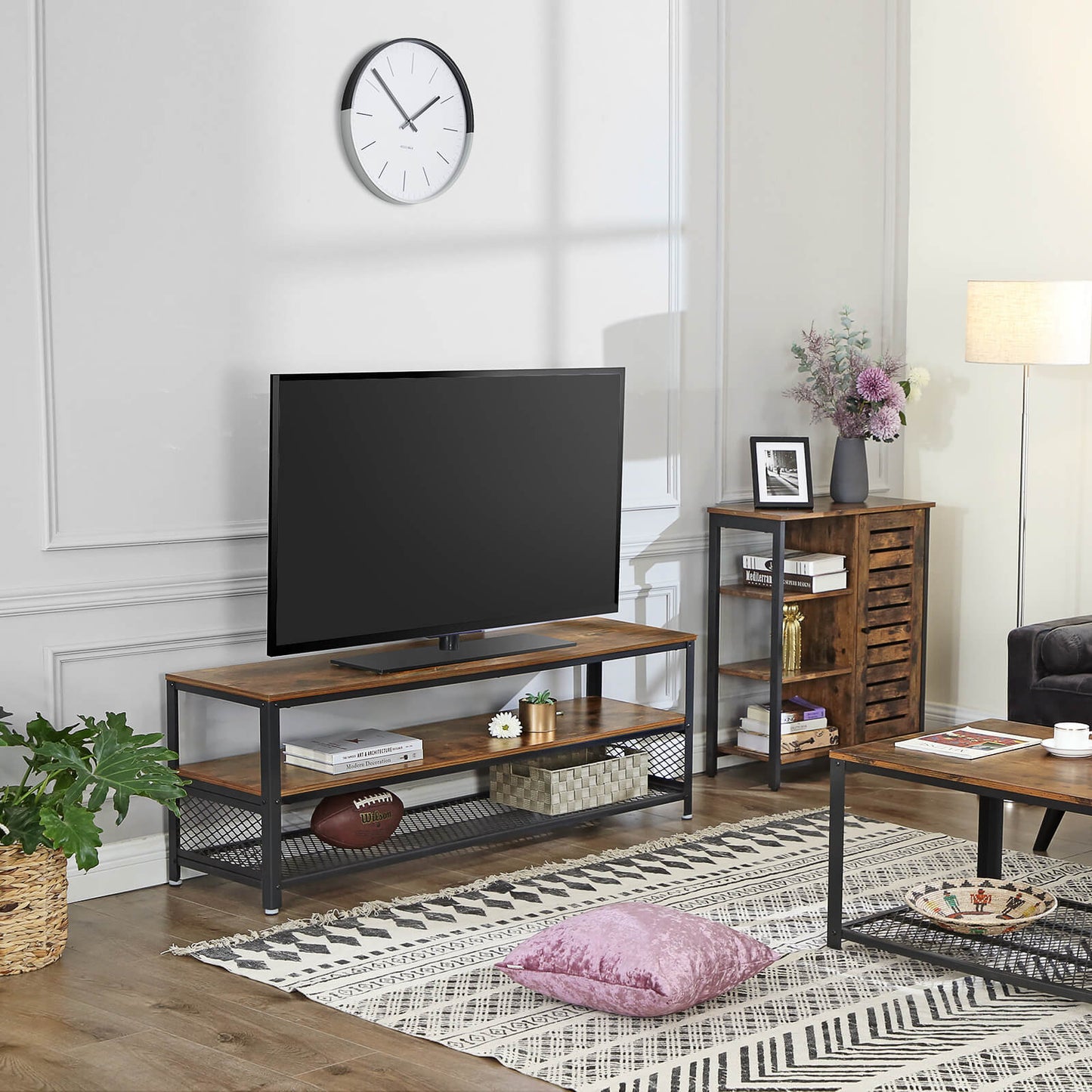Industrial TV Cabinet Sturdy Wooden Entertainment Unit - Cosy Abode