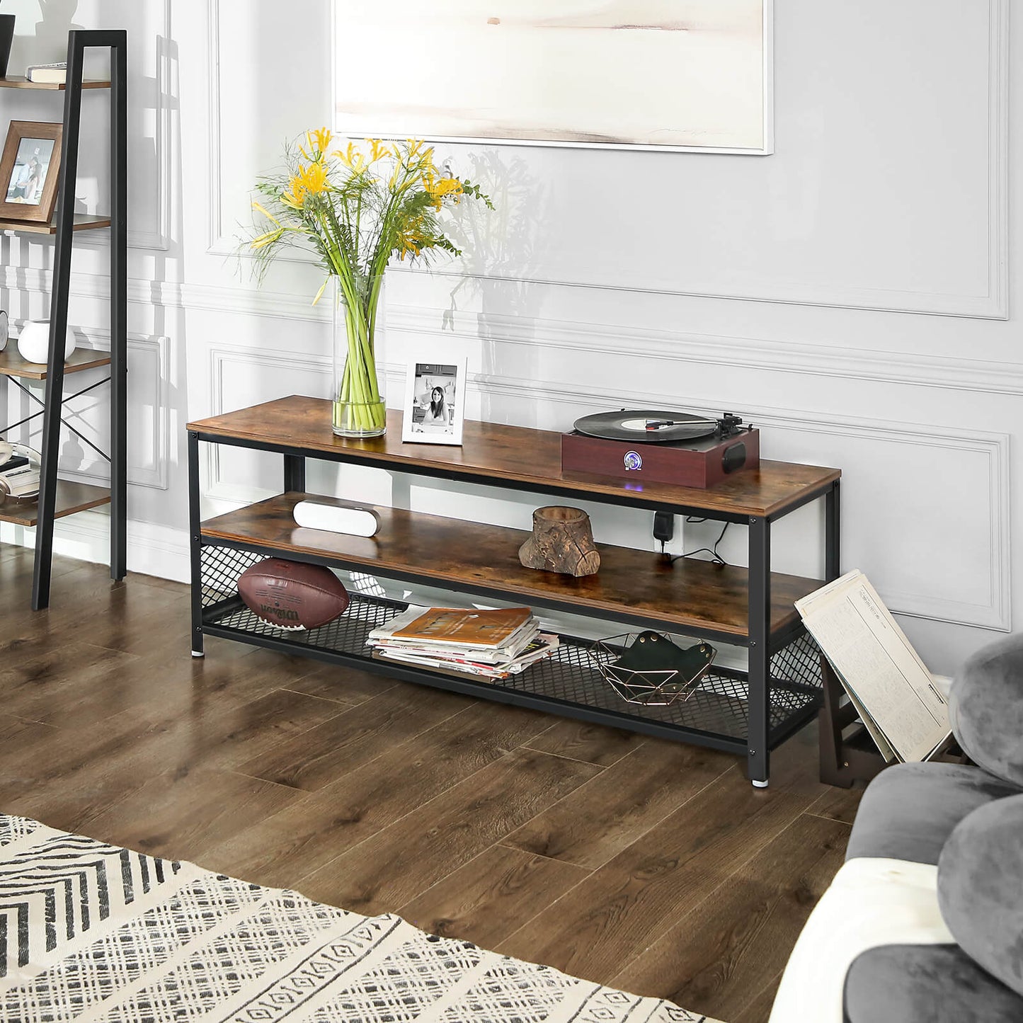 Industrial TV Cabinet Sturdy Wooden Entertainment Unit - Cosy Abode