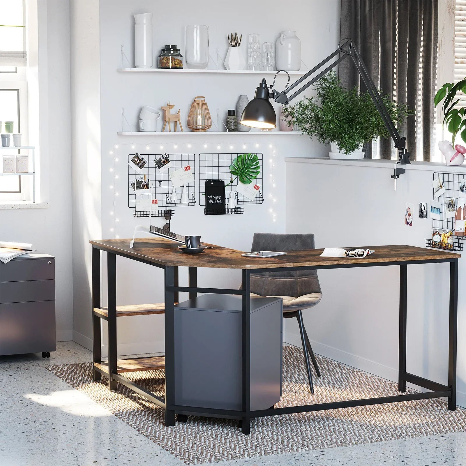 L-Shaped Desk with Shelves - Cosy Abode
