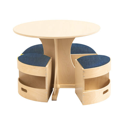 Jooyes Kids Round Wooden Table with Storage Stools Blue - Set Of 5 - Cosy Abode