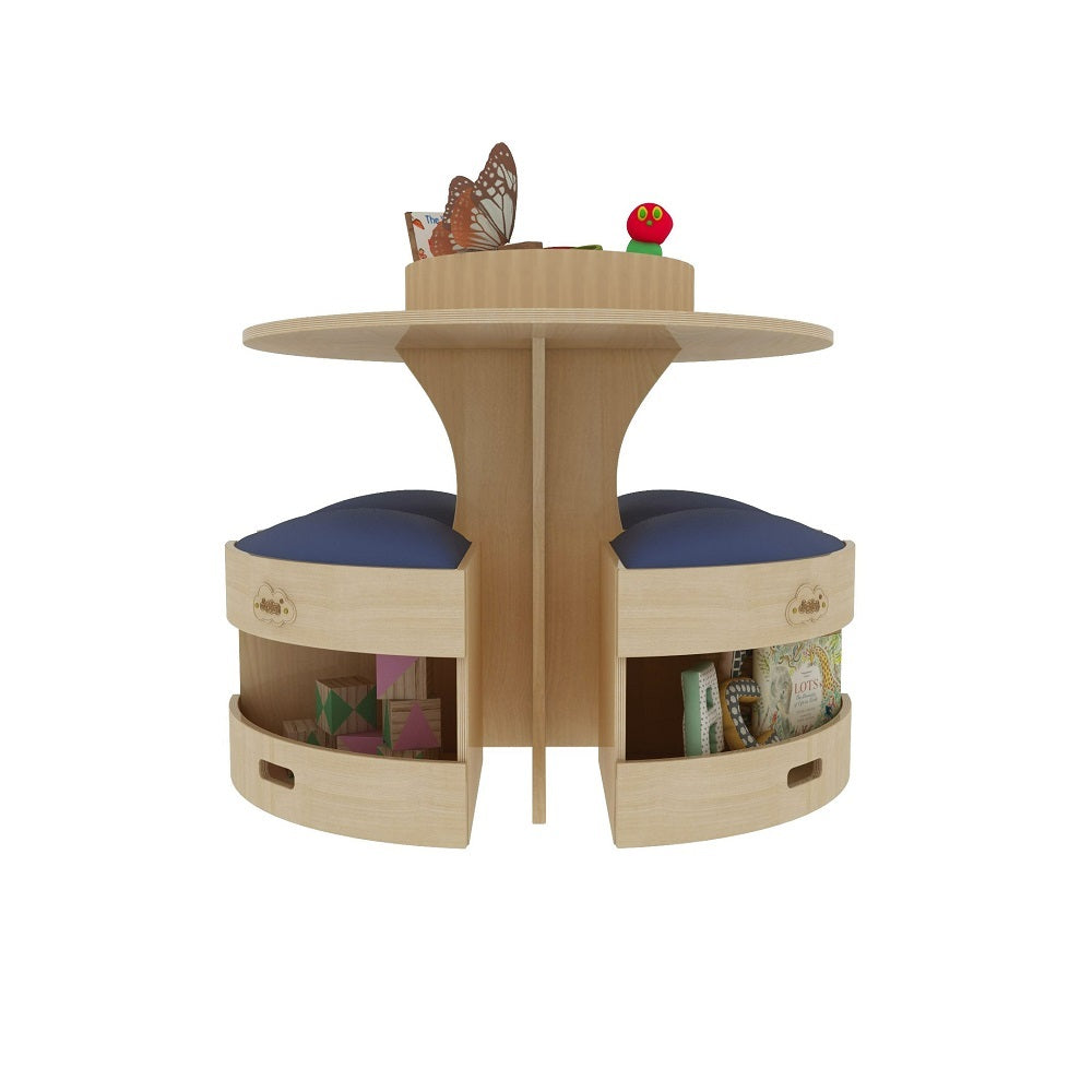 Jooyes Kids Round Wooden Table with Storage Stools Blue - Set Of 5 - Cosy Abode
