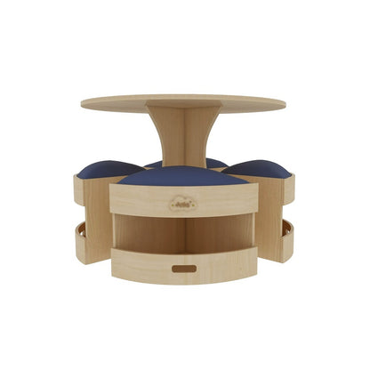 Jooyes Kids Round Wooden Table with Storage Stools Blue - Set Of 5 - Cosy Abode