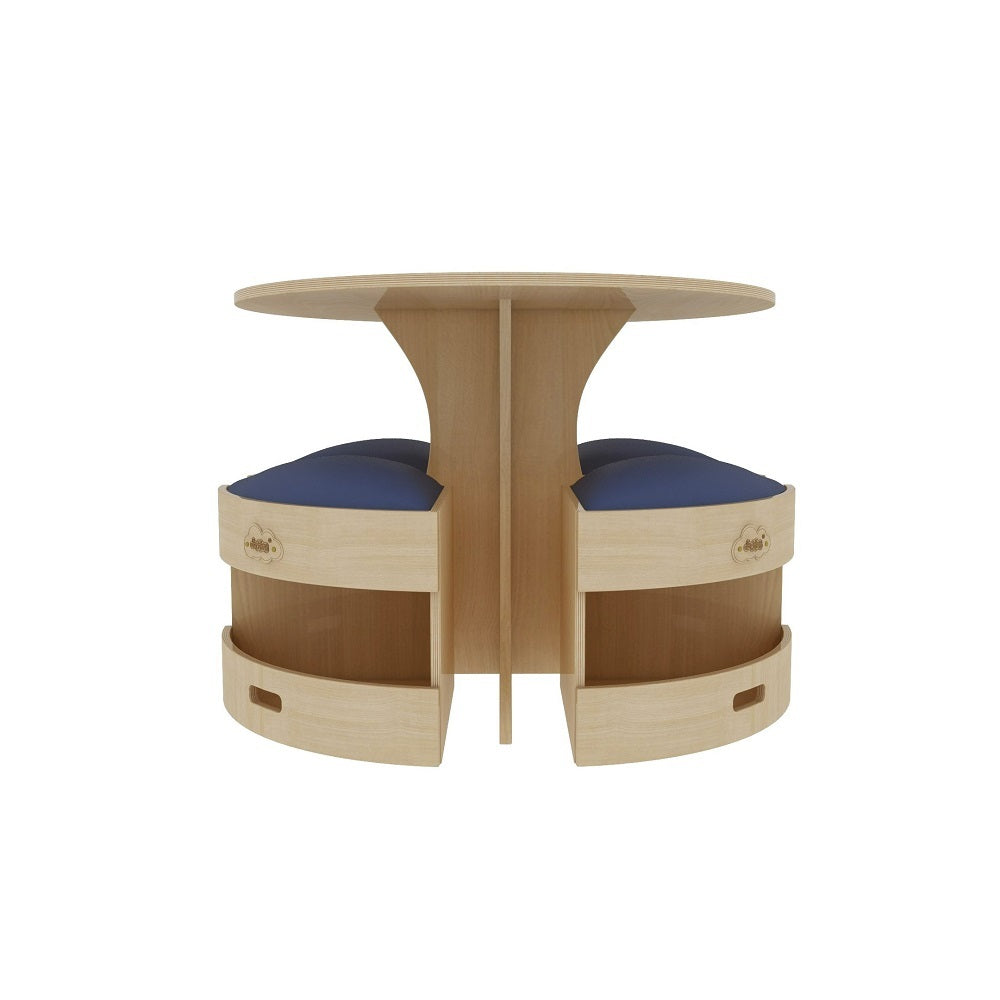 Jooyes Kids Round Wooden Table with Storage Stools Blue - Set Of 5 - Cosy Abode