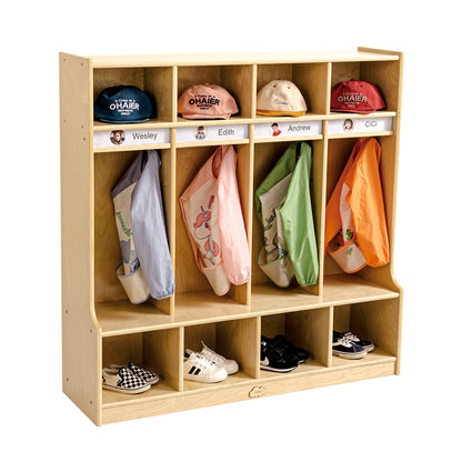 Jooyes Commercial Grade Preschool Coat Locker With Shelves - 4 Sections - Cosy Abode