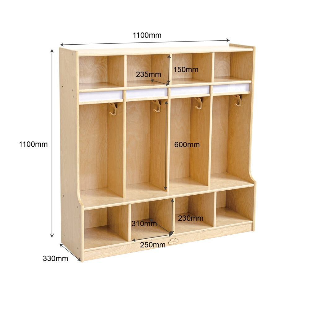Jooyes Commercial Grade Preschool Coat Locker With Shelves - 4 Sections - Cosy Abode