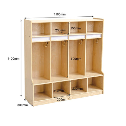Jooyes Commercial Grade Preschool Coat Locker With Shelves - 4 Sections - Cosy Abode