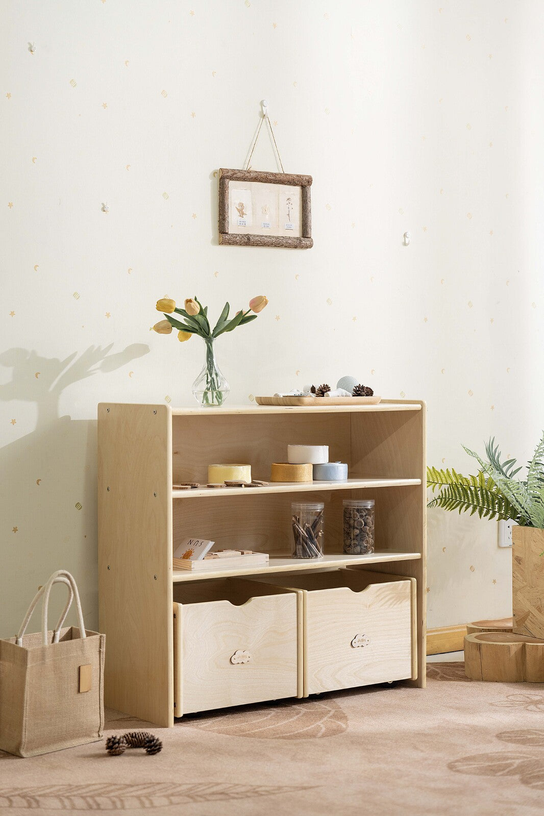 Jooyes Kids 2 Shelf Storage Cabinet with Pull Out Drawers - H76cm - Cosy Abode