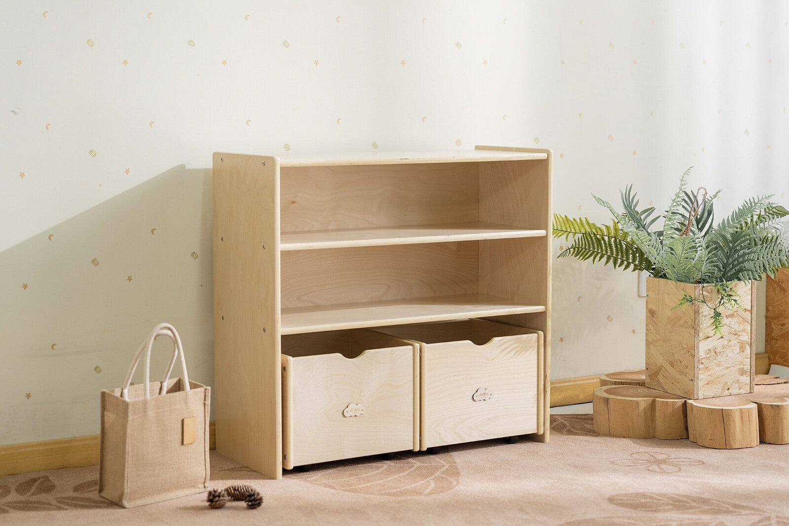 Jooyes Kids 2 Shelf Storage Cabinet with Pull Out Drawers - H76cm - Cosy Abode