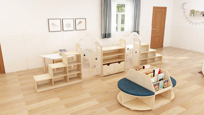 Jooyes Kids Wooden Reading Island Bookcase - Blue - Cosy Abode