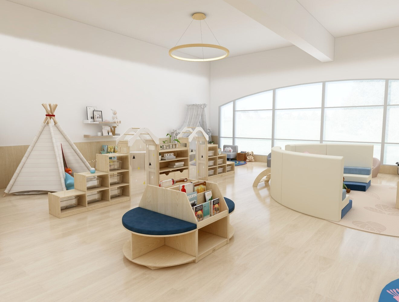 Jooyes Kids Wooden Reading Island Bookcase - Blue - Cosy Abode