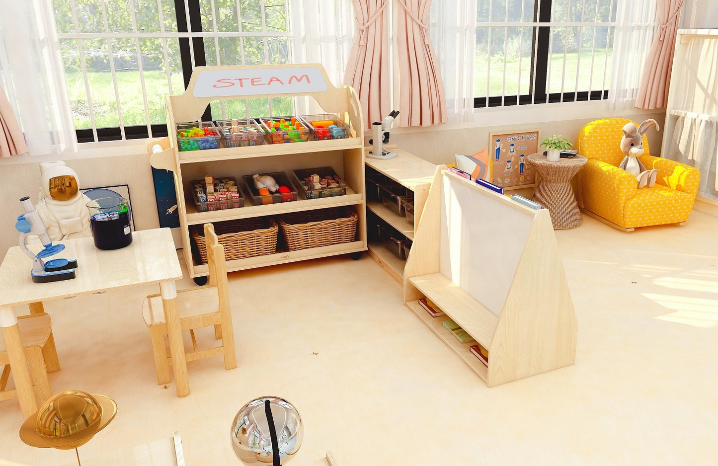 Jooyes Kids 4 Tier Wooden Display Bookcase With White Board And Storage - Cosy Abode