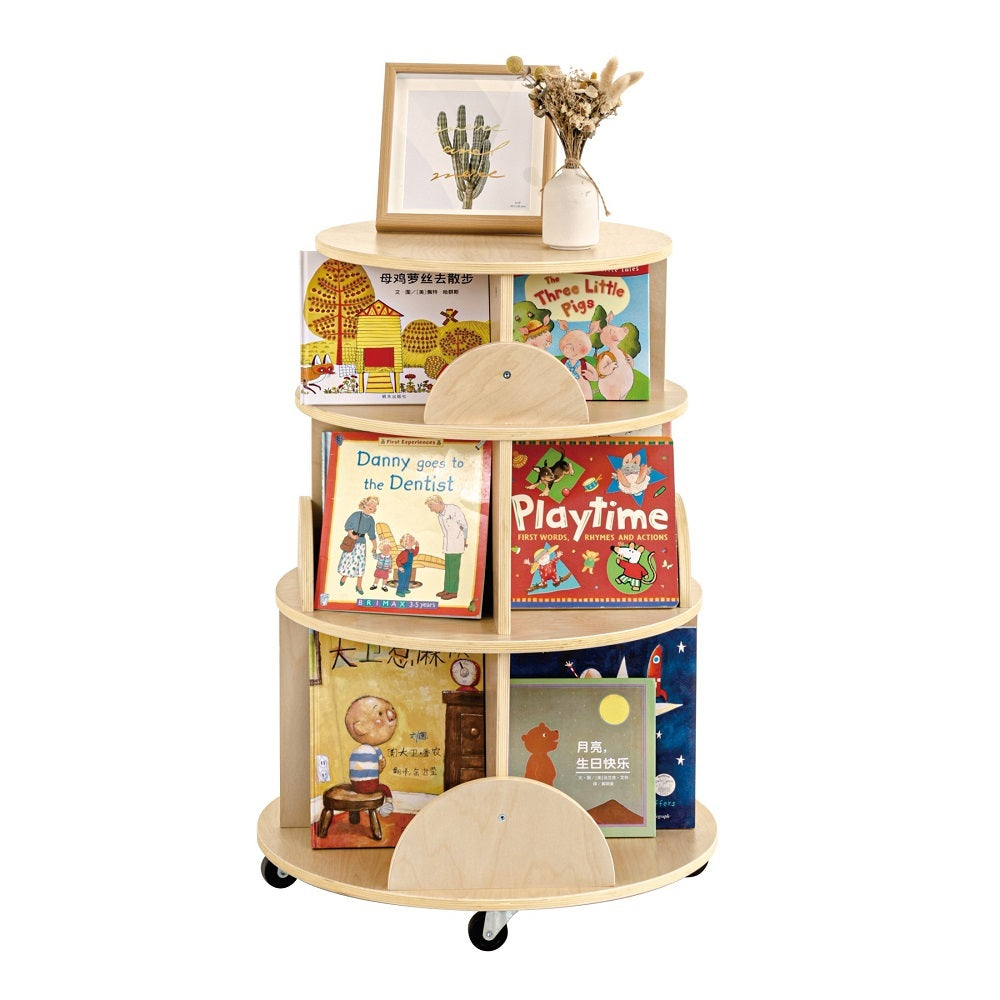 Jooyes Kids Rotating Wooden Display Bookcase With Castors - Cosy Abode