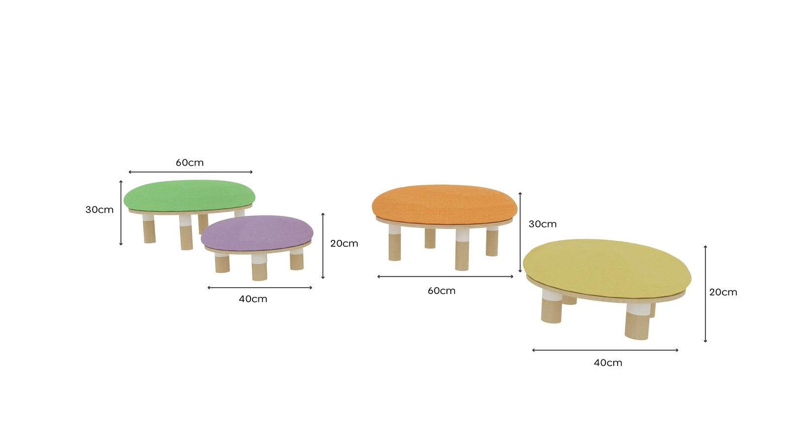 Jooyes Kids 4 Colour Round Velvet Ottoman Set of 4 - Cosy Abode