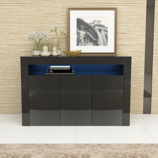 LED High Gloss White Buffet Kitchen Cabinet Sideboard Cupboard Black - Cosy Abode