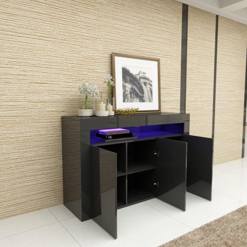 LED High Gloss White Buffet Kitchen Cabinet Sideboard Cupboard Black - Cosy Abode