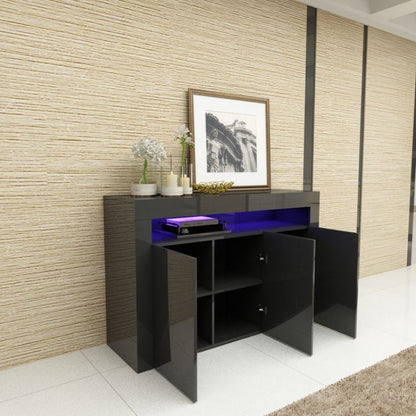 LED High Gloss White Buffet Kitchen Cabinet Sideboard Cupboard Black - Cosy Abode