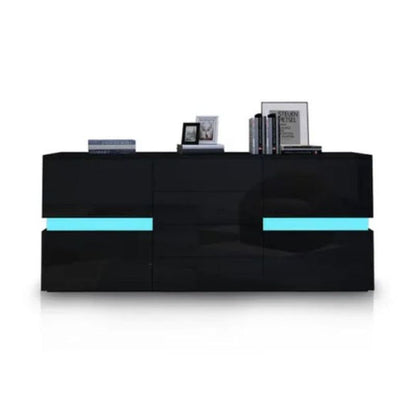 Buffet Sideboard Cabinet High Gloss RGB LED Storage Cupboard with 2 Doors & 4 Drawers Black - Cosy Abode