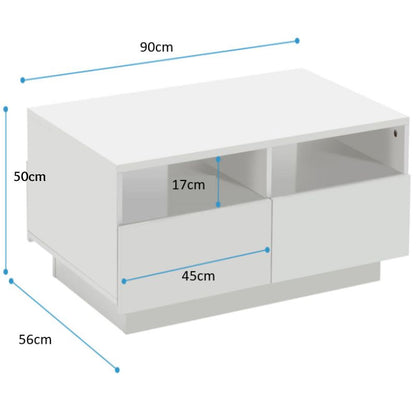 High Gloss White LED Coffee Table With 4 Drawers - Cosy Abode