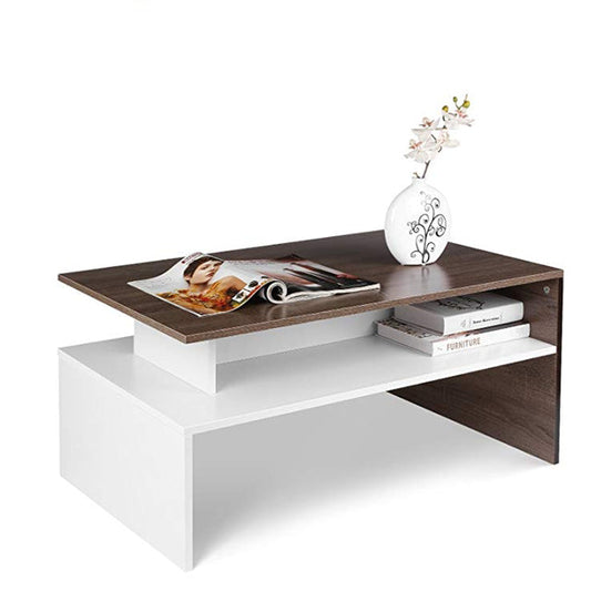 Modern White And Brown Wooden Coffee Table With Shelf - Cosy Abode