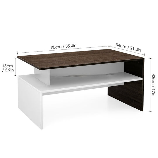 Modern White And Brown Wooden Coffee Table With Shelf - Cosy Abode