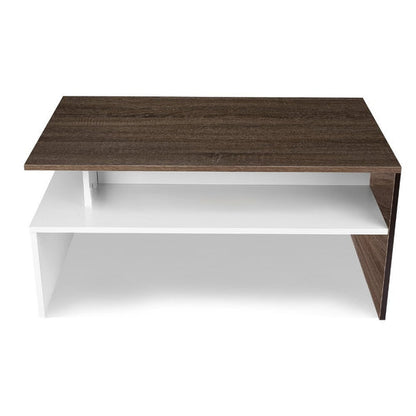 Modern White And Brown Wooden Coffee Table With Shelf - Cosy Abode