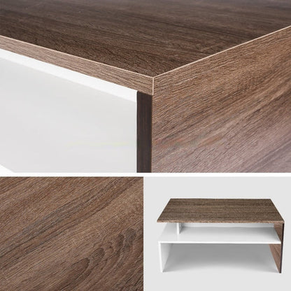 Modern White And Brown Wooden Coffee Table With Shelf - Cosy Abode
