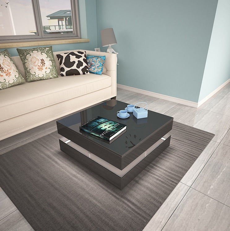 Modern Large High Gloss Coffee Table With LED Lights Black - Cosy Abode