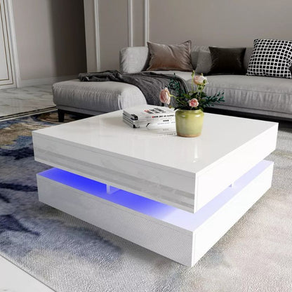 Modern Large High Gloss Coffee Table With LED Lights White - Cosy Abode